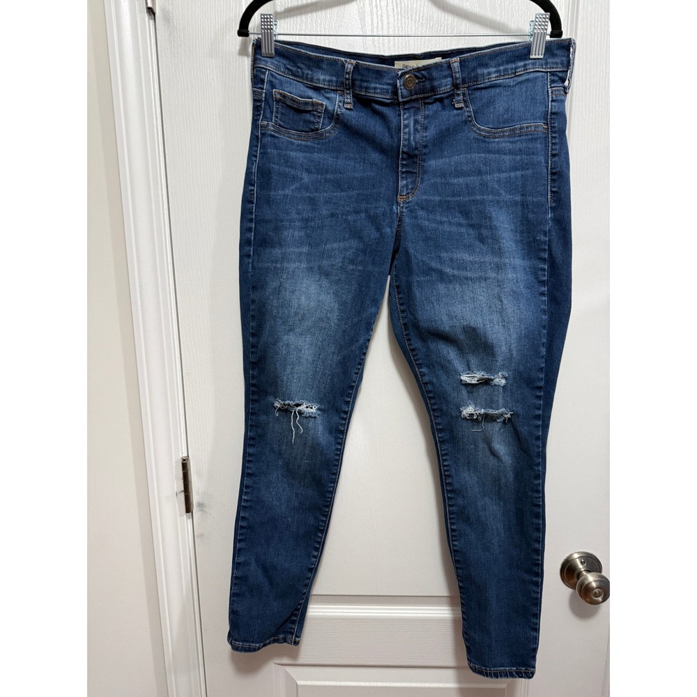 Gap 1969 Easy Leggings Womens 32R Blue Denim Distressed Knee‎ Jeans 14 Regular